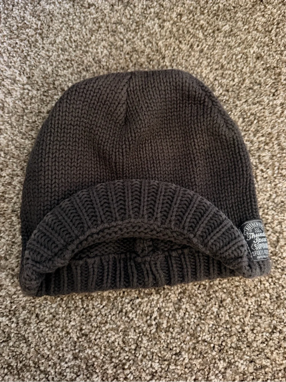 Dark Grey Knit Beanie Hat with Brim